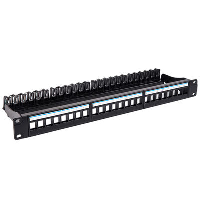 Black UTP 1U Keystone Patch Panel 24 Port CAT6 Blank RJ45 Jacks