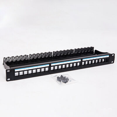 Black UTP 1U Keystone Patch Panel 24 Port CAT6 Blank RJ45 Jacks