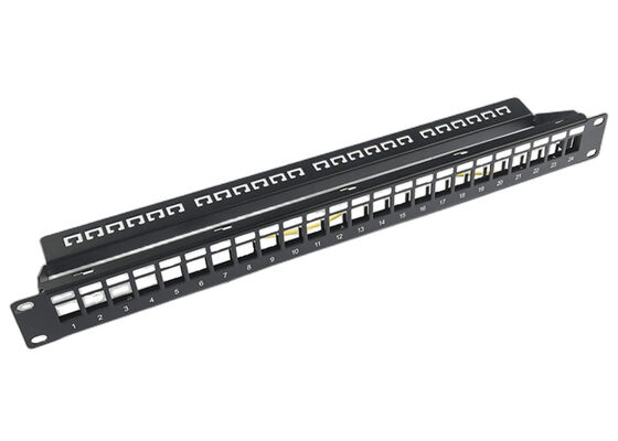 RJ45 Network Patch Panel 24 Port 1U Keystone C5 / C5E C6 With Mangement Bar